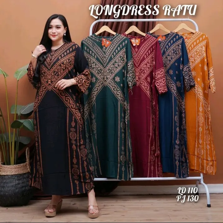 Daster Lengan Panjang Dress Batik Cabutan motif kekinian bahan rayon kancing depan busui friendly