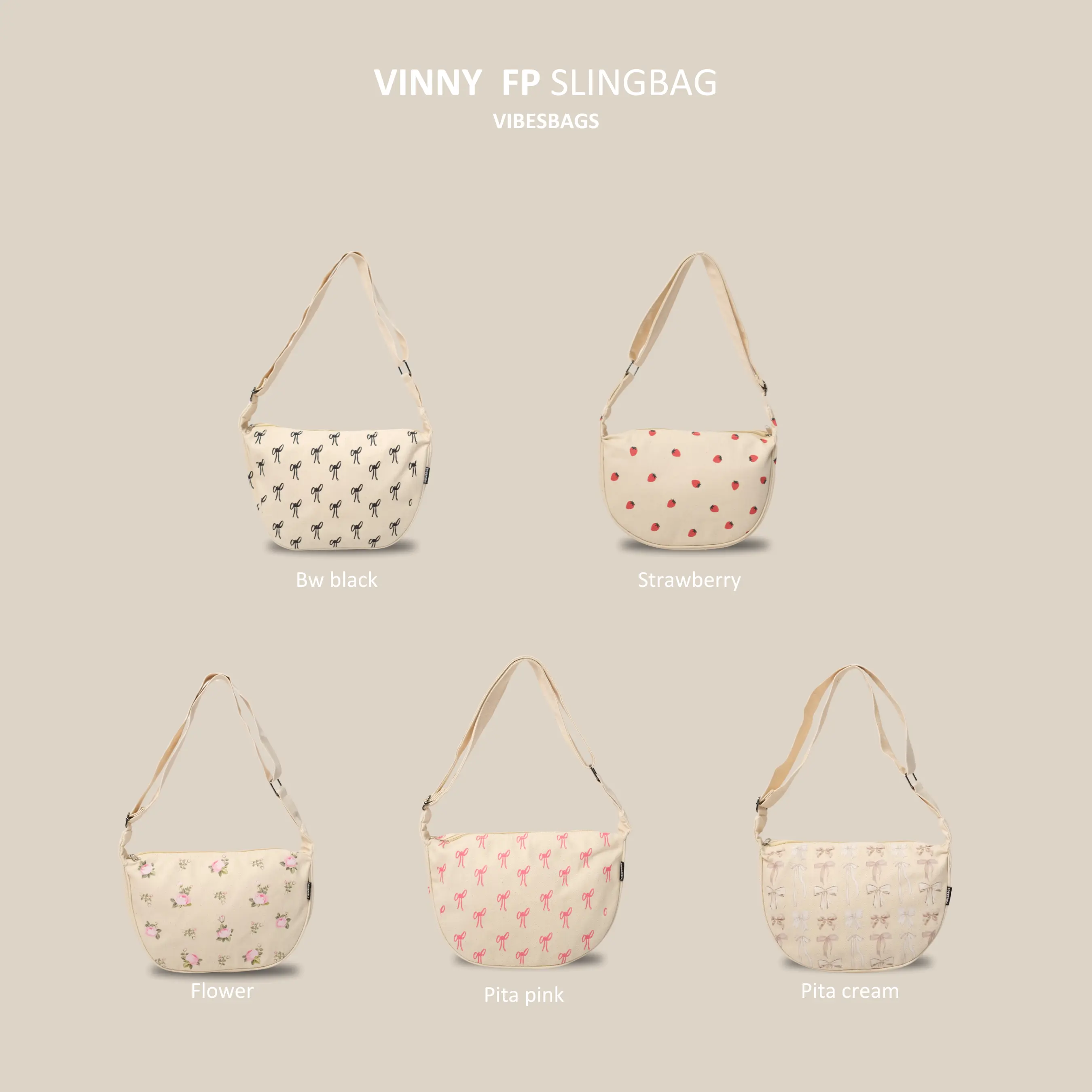 (VIBESBAGS)  Tas selempang & bahu Vinny Slingbag Wanita Full Print Kanvas Twill Premium Selempang