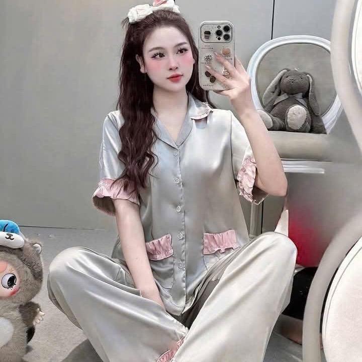 [SALE XÃ KHO] pijama lụa latin màu trơn cho nữ 40-60kg 2
