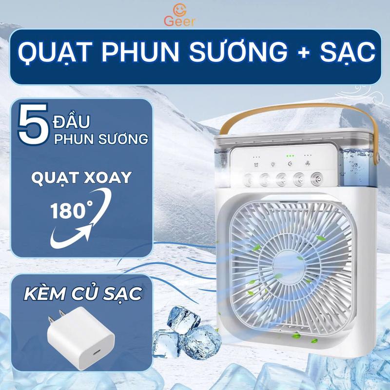 [LOẠI CAO CẤP - LOẠI 1]  Quạt Phun Sương Mini Làm Mát 600Ml Có Chế Độ Hẹn Giờ , Tích Hợp Đèn ngủ [CÓ GIOĂNG CAO SU]
