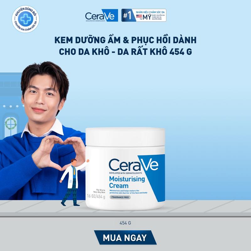   FlashSale  Kem dưỡng ẩm dành cho da khô Cerave Moisturizing Cream 454g. Kem dưỡng giúp phục hồi chuyên sâu giữ da ẩm mịn suốt 48 giờ không gây bí da. DÙNG ĐƯỢC CHO DA MẶT VÀ CƠ THỂ_ Chăm sóc da_Kem & Sữa dưỡng thể_Skincare cho Nam và Nữ 