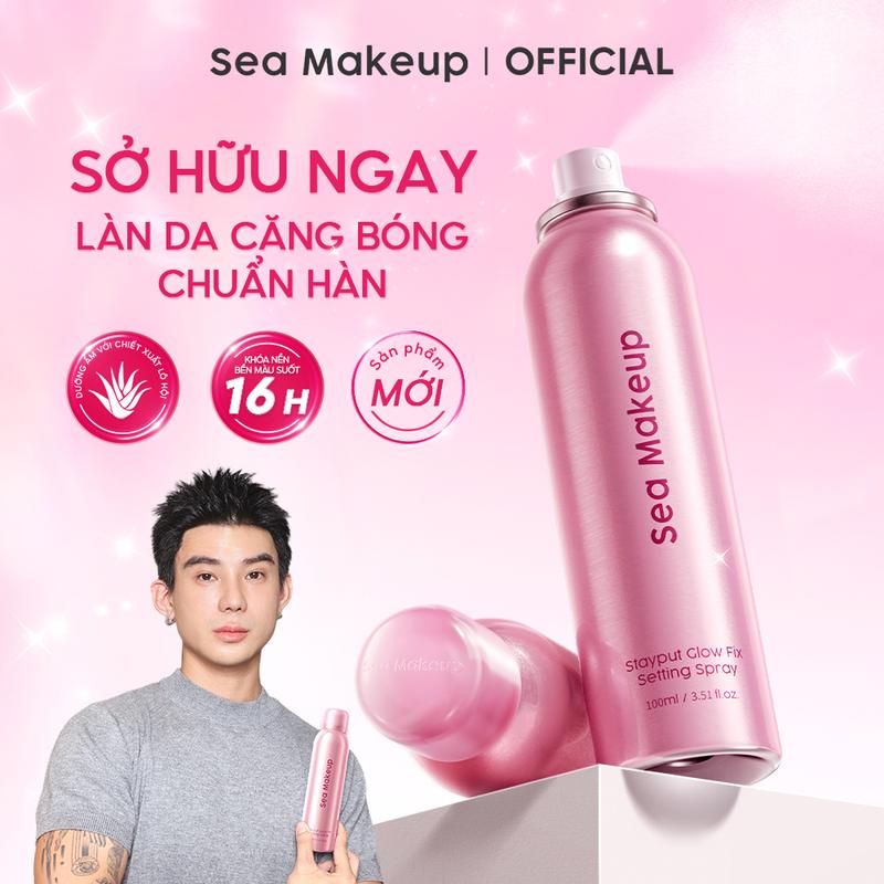 Xịt khoá nền Sea Makeup Stayput Glow Fix 2in1 lót & khoá lớp trang điểm tạo…