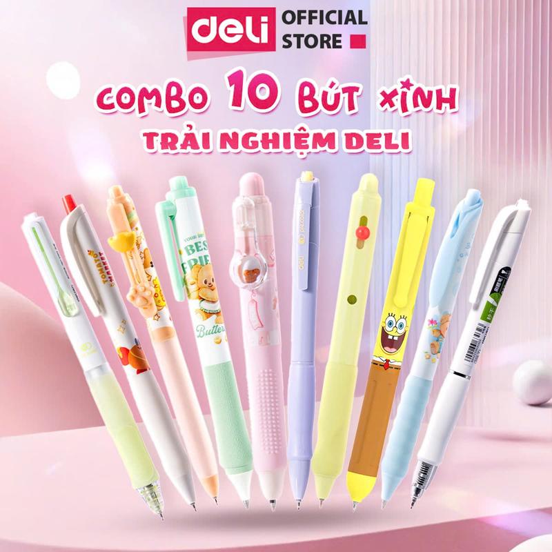 NEW VER Combo 10 bút gel trải nghiệm 2025 Deli - Giao ngẫu nhiên - viết gel nước trơn tru nhanh khô mực đều không tắc - nhiều loại học sinh sinh viên văn phòng phẩm