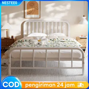 【COD】Tempat tidur besi tunggal untuk mahasiswa, asrama staf, tempat tidur besi tunggal 1,2, tempat tidur besi sederhana modern untuk dewasa, rumah 1,5 meter Rangka tempat tidur platform logam, alas kasur, sandaran kepala/kaki tempat tidur besi tempa hitam