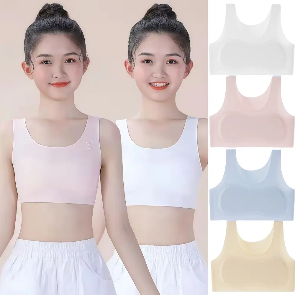Áo Ngực Mỏng Cho Bé Gái, Hai Lớp Mềm Mại, Dây Đeo Vai Rộng, Thích Hợp Cho Học Sinh Và Trẻ Sơ Sinh, Màu Trơn, Thoáng Khí, Áo Ngực Thể Thao, Cho Bé 9-14 Tuổi