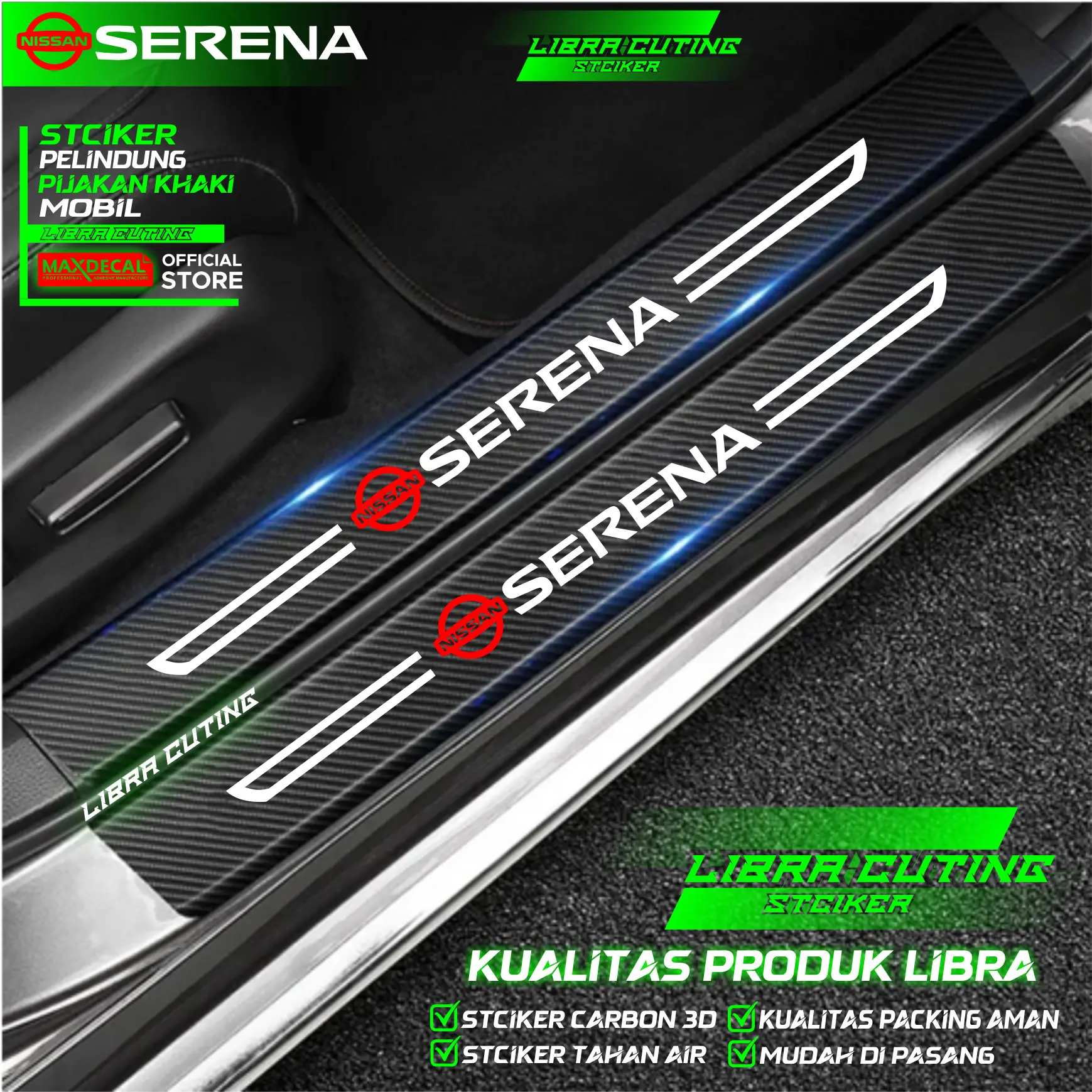 9pcs karbon pelindung pijakan kaki carbon 3d mobil nissan serena stciker mobil serena