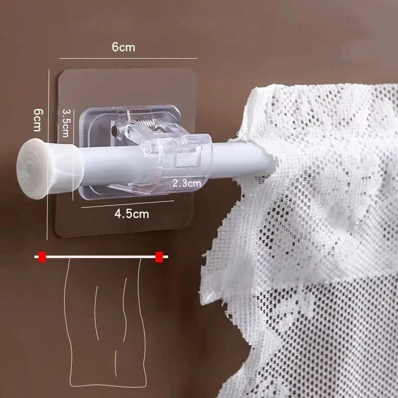 Móc Thanh Treo Rèm, Không Cần Đục Lỗ, Giá Đỡ Thanh Treo Rèm, Giá Đỡ Dính Tường Gia Đình, Kẹp, Thanh Thu Nhỏ Mở Rộng Rèm Cửa, Móc Dính 2