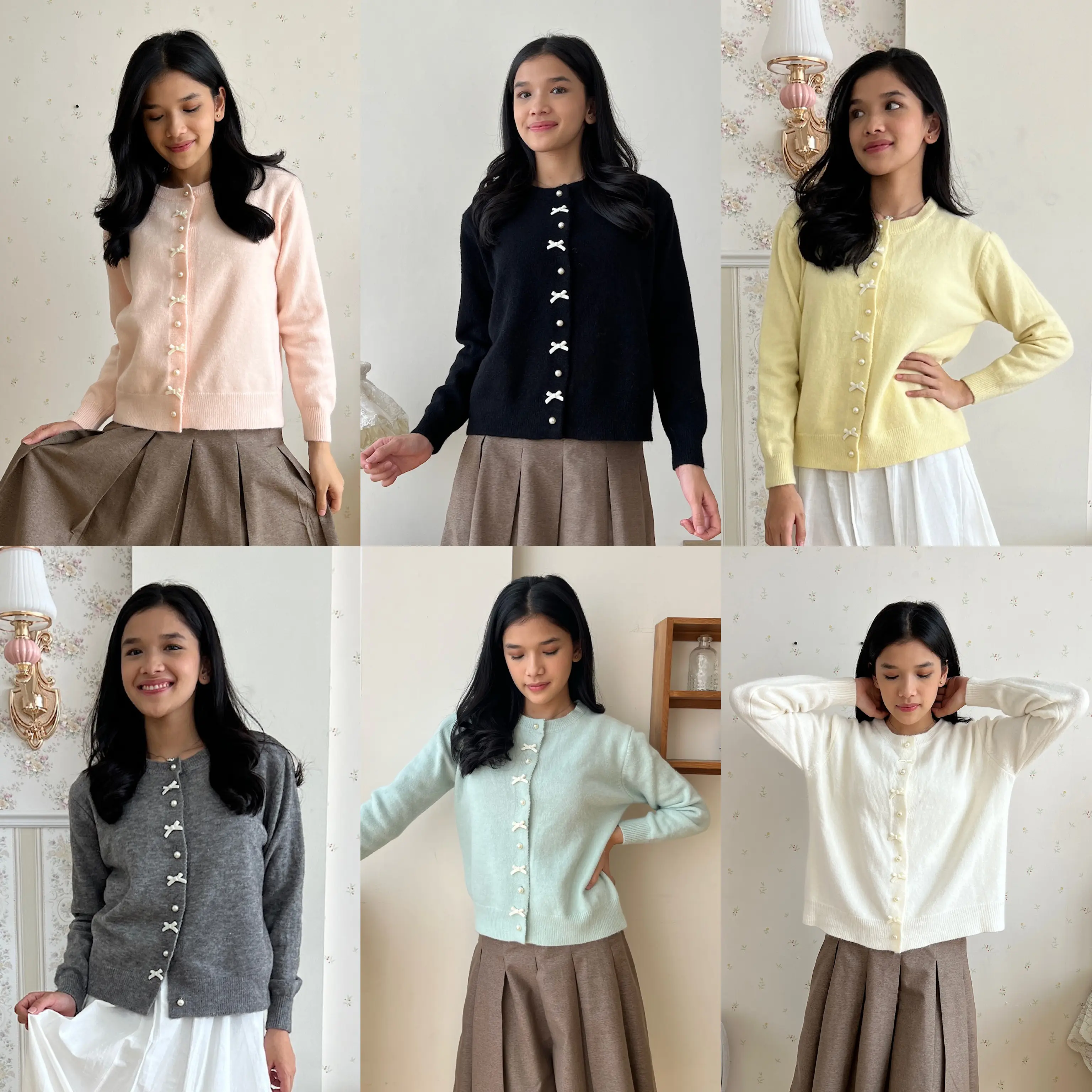 Quinn Bow Knit Cardigan - Bling It On - Atasan Top Cardigan Pita Rajut Coquette Bow Aesthetic  - Classic Bow Collection Panjang Knitwear Tangan Wanita Baju Outer