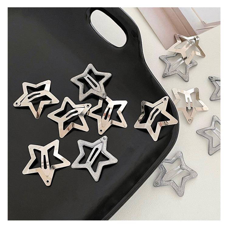 Product Introduction of Silver Star Hair Clips for Girls Filigree Star Metal Snap Hairpins Barrettes Hair Jewelry Nickle Free Lead Free Sexy Y2k Style 5