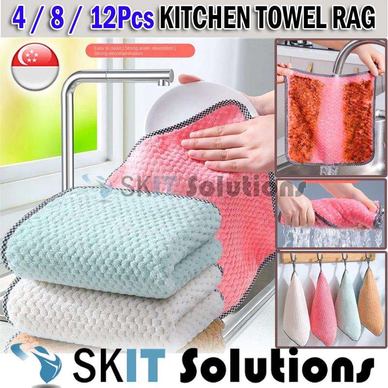 【SKIT SG】4/8/12pcs Kitchen Dish Cloth Washing Rag Table Cleaning ...