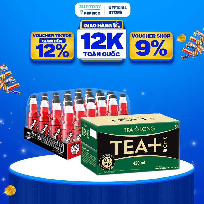 Combo 1 Thùng 24 Chai Sting Dâu 330ml chai và 1 Thùng 24 Chai Tea+ 450ml chai