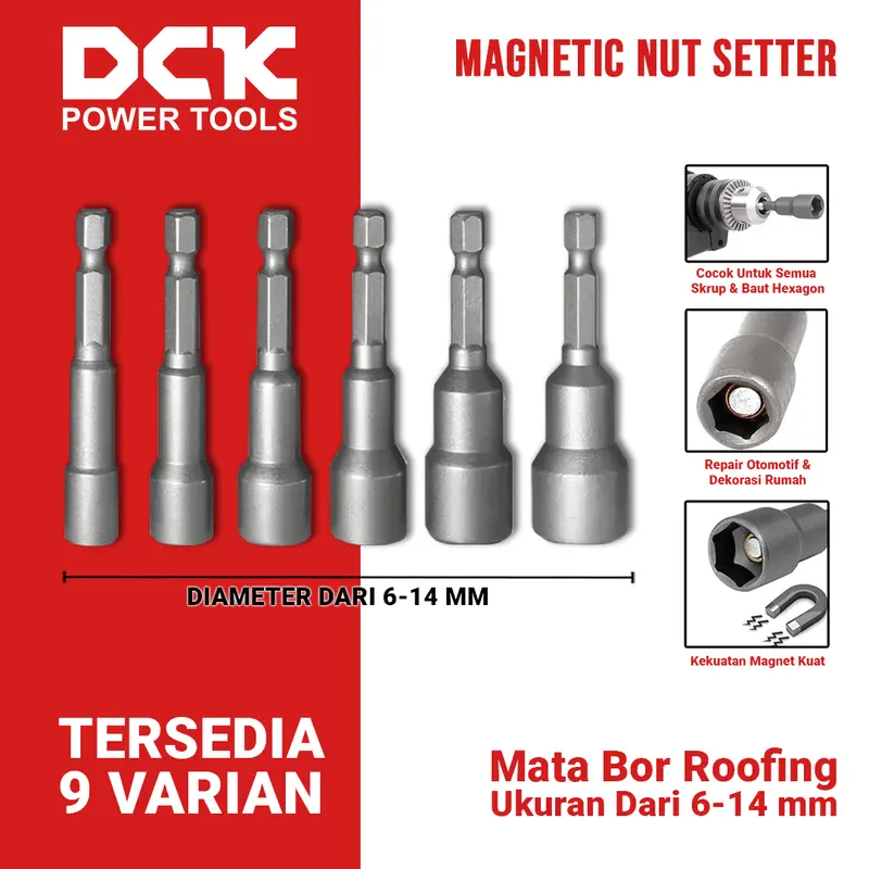 DCK Magnetic Nut Setter / Mata Bor Roofing 6, 7, 8, 9, 10, 11, 12, 13, 14 mm