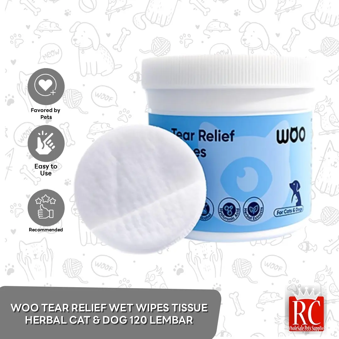Woo Tear Relief Wet Wipes Tissue Tanpa Alkohol Alami Herbal Cat & Dog 120 lembar
