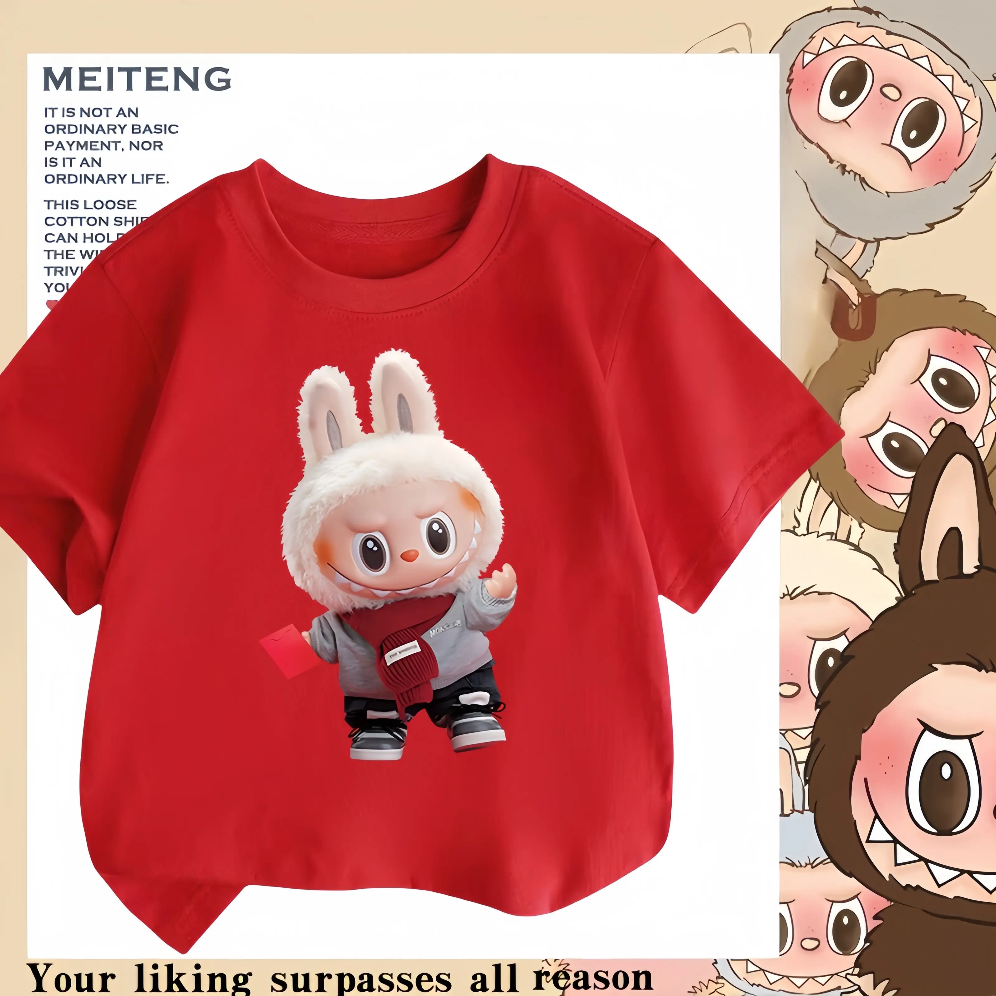 Children's summer T-shirt, size 90-150, LABUBU cartoon short sleeved top, loved by both boys and girls