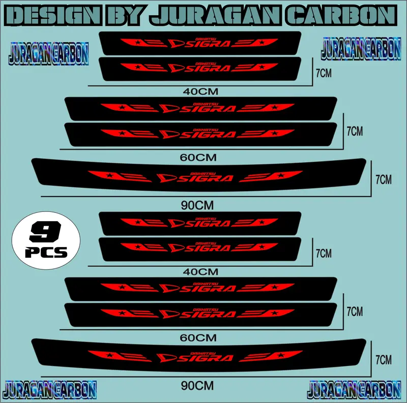 [COD] 9PCS Sticker Pelindung Sill Plate Stiker Mobil 3D Carbon Fiber Untuk MOBIL DAIHATSU SIGRA 3