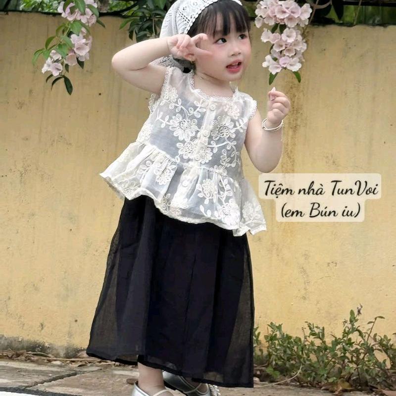 [9-30kg] (tặng khăn ren) Set áo ren form baby doll kèm váy 2 dây cho bé