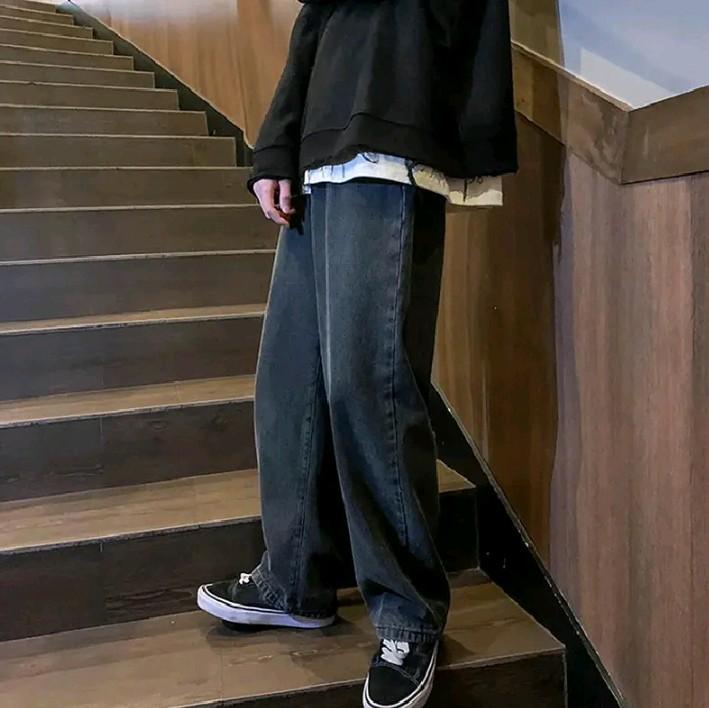 LMIN099-Celana Panjang Pria Jeans Loose Pants Korean Style Gombrang Warna Biru Bahan Tebal Basic Nyaman Denim Santai Hitam Distro Keren Boyfriend Variasi Oversize Formal Simple Ankle Kancing Stretch kulot pinggang karet Straight Casual Cowok Fit 8
