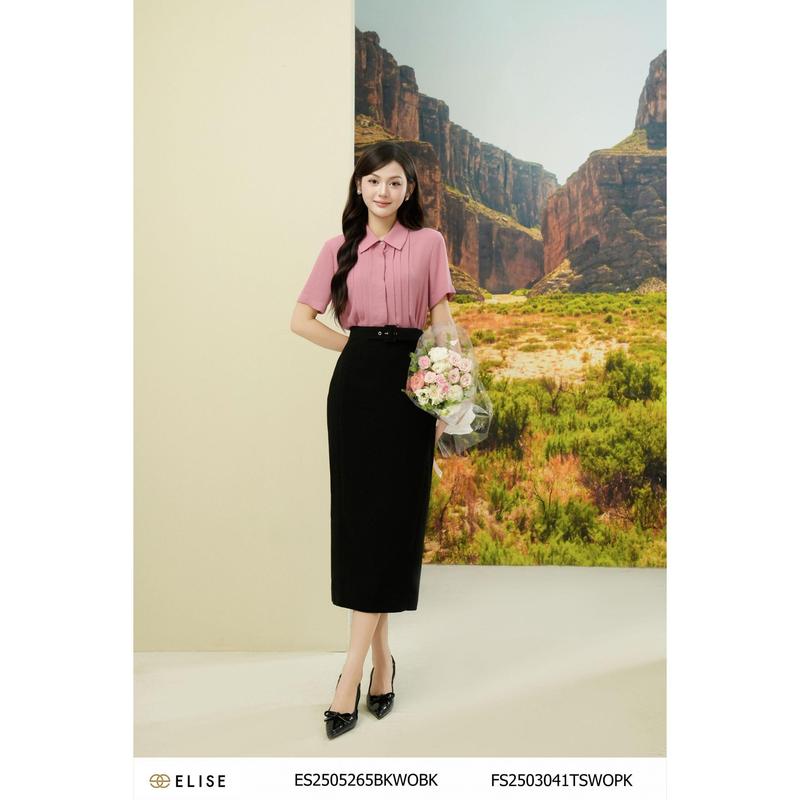 Chân váy bút chì đen đai cạp thiết kế Elise mã ES2505265BKWOBK
