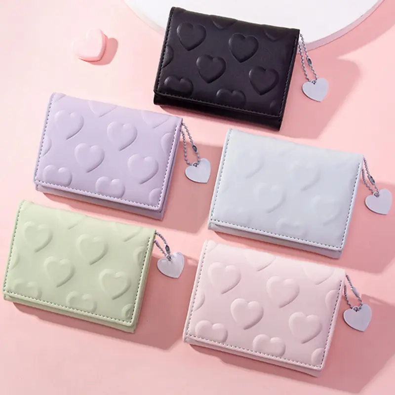 Dompet Lipat Wanita Motif Love Timbul Dompet Mini Wanita  Lucu New Collection BY009 Kartu Kulit 1