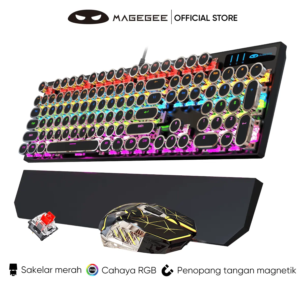 MAGEGEE Mechanical Keyboard Gaming Wired Dan Mouse Set 100% Layout LED Light Red Switch MK-STORM
