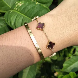 Barasaki.id New Paket 2 pcs Gelang Bahan Titanium Model Bangle dan Bunga Cantik Mewah dengan Desain Elegan Style Bracelets