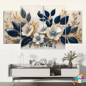 RUNABEE HIASAN DINDING RUMAH BUNGA 3D ARTISTIK FLOWERS 1 SET 4 PANEL PAJANGAN KAYU DEKORASI KAMAR