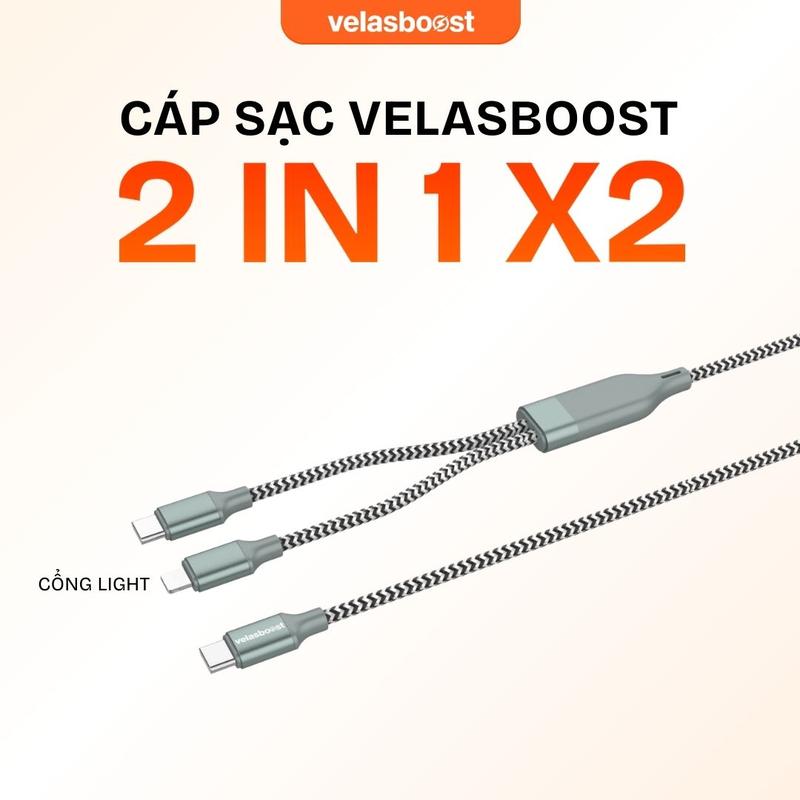 Cáp sạc nhanh 27W - 100W 2in1 velasboost X2 Truyền dữ liệu Thân bọc dù Đầu kim loại Bảo hành lỗi 1 đổi 1
