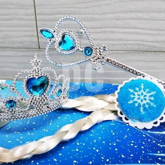 SET 4IN1 BANDO MAHKOTA + RAMBUT KEPANG + TONGKAT + SARUNG TANGAN FROZEN PRINCESS FROZEN ELSA ANNA Bando Klip KEKINIAN BANDO RAMBUT KEPANG JEPIT / ACCEESORIES PESTA ULANG TAHUN PENTAS KARNAVAL  Kostum Anak Cantik Aksesoris 6