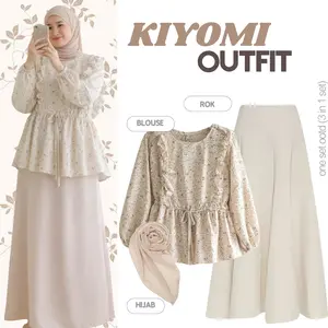 Setelan Remaja FLORAL "KIYOMI OUTFIT"– (Blouse, Celana, Hijab) One Set 3In1 Wanita Kekinian Hangout Daily- LS12