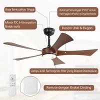 Gambar Sofucor【Garansi 5 tahun】Kipas Langit-langit 52 inci Warna Hitam Doff，Gaya Asia Tenggara modern dan mewah，Bilah kipas dengan motif serat kayu gelap，Lampu LED tiga warna，Motor DC enam kecepatan，Mesin ini beroperasi dengan tenang.Vila, ruang makan - 52'' Kayu Terang dari sofucor fan Kab. Tangerang 4 Tokopedia