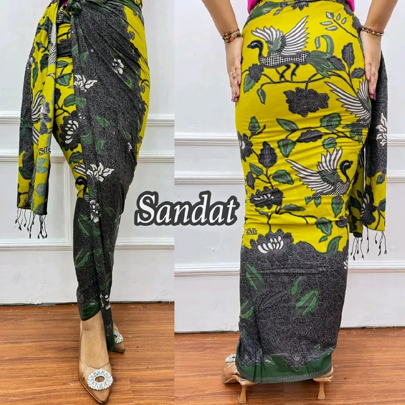 kamen lembaran paris motif daun-set selendang Panjang Dress-0413 3
