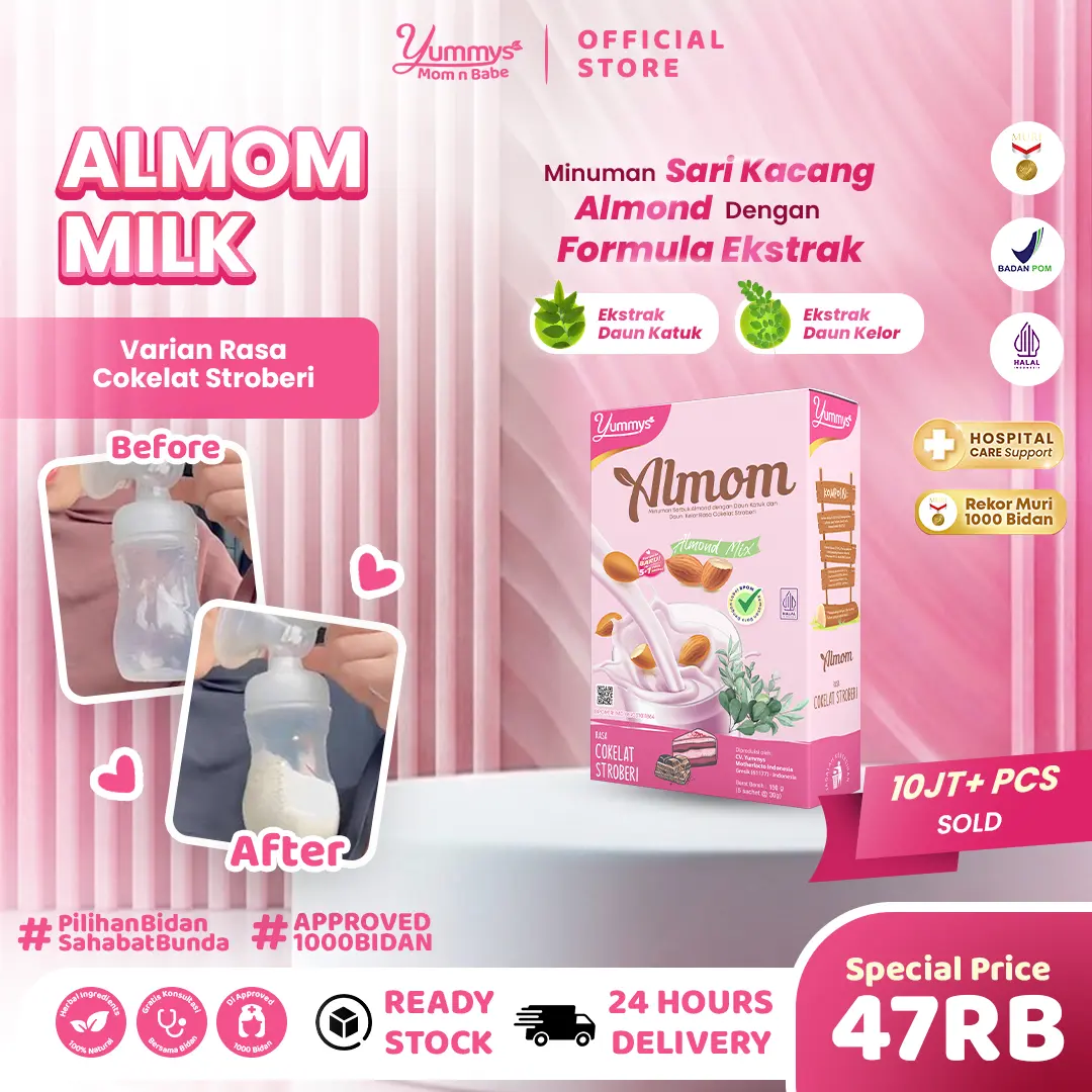 ALMOM MILK BOX Coklat Stroberi - Susu Almond Kaya Antioksidan - Nutrisi Lengkap | Minuman Sehat - Multivitamin