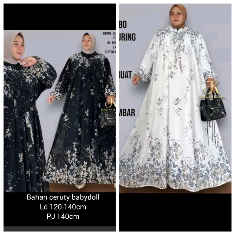 Dress Gamis Jumbo Ceruty Gamis Hitam Putih Bigsize Busui Ld 120-140cm 0
