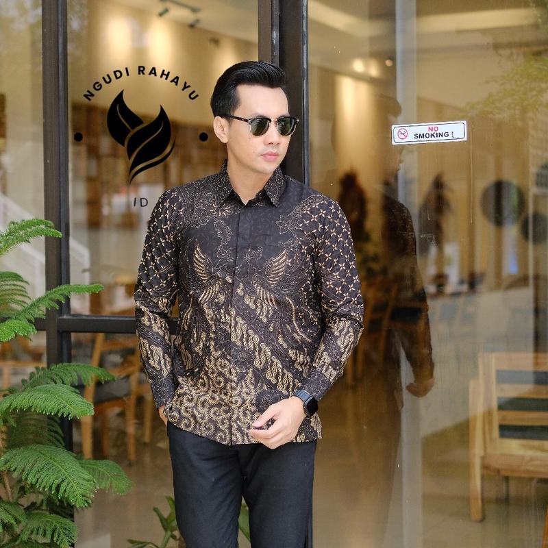 Product Introduction of Batik Pria Premium batik pria modern 2025 Nyaman Baju Fit Katun Panjang Hitam Motif Dewasa Kerja Cowok Hem Slim Keren 5