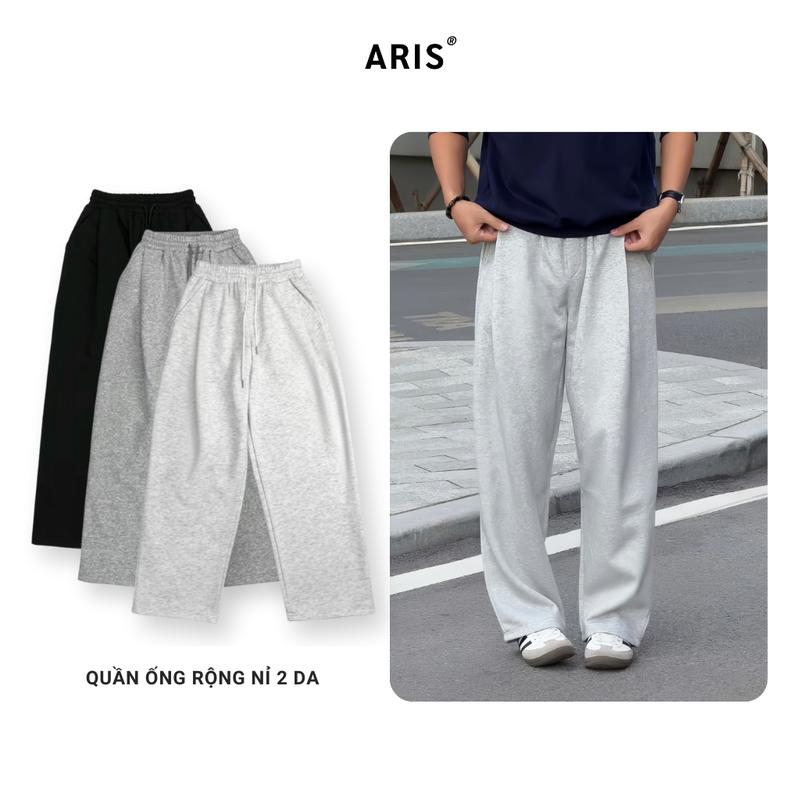 DEAL MỞ BÁN Quần nỉ ống rộng ARIS.STU Quần nỉ 2 da form rộng xếp ly cạp chun nam nữ unisex local brand QD03