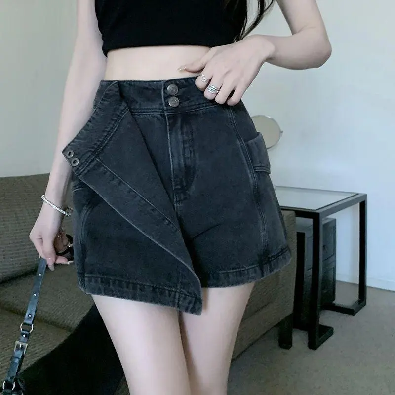 Hong Kong style design denim short skirt pants for women's summer 2023 new high waisted slimming sweet cool spicy A-line skirt