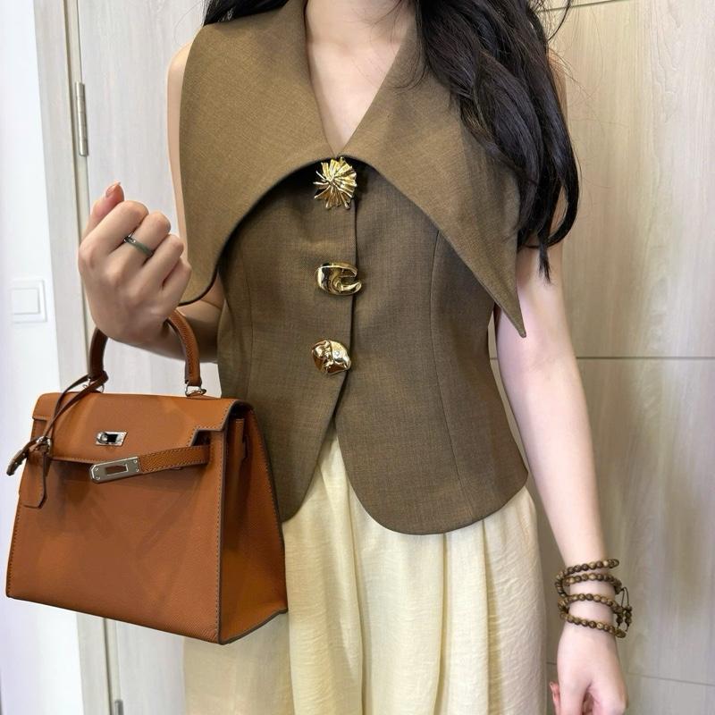 Áo Kiểu Chất Xước Thái Màu Nâu Ánh Rêu Mix Kèm Quần Đũi Suông Ống Rộng “KIZA” phong cách thanh lịch,công sở-Dành cho Nữ