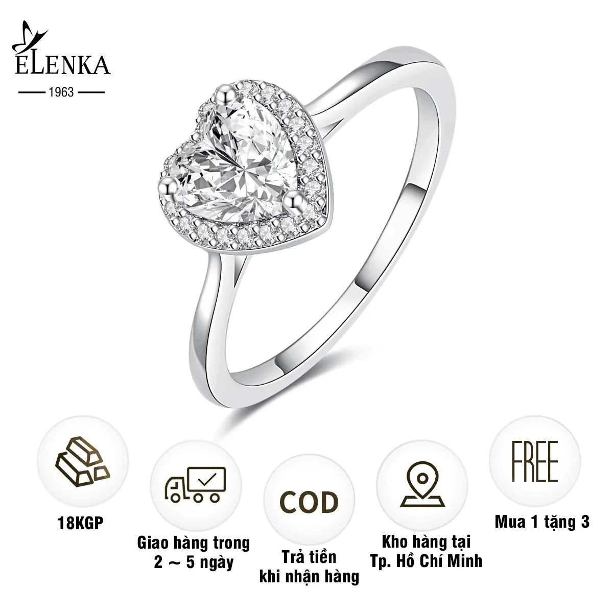 Nhẫn Mạ Vàng 18K, Với Đá Zircon, Thiết Kế Trái Tim Lớn, Viền Đá Dễ Thương