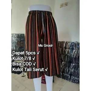 100rb dapat 5 Kulot 7/8 7/9 Wanita Motif Salur Bahan Crape Melar Celana Karet Shorts Crepe Pendek Santai
