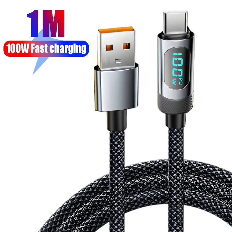 Reabol 100W LED Digital Display Super Fast Charging USB A To Type C Cable for Samsung Xiaomi Huawei