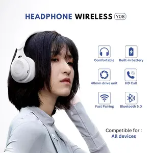 Y08 Headset Bluetooth Lipat Nirkabel Stereo Olahraga Earphone Gaming Over-ear Headphone Nyaman Baterai Terintegrasi Unit Drive 40mm Panggilan HD Pemasangan Cepat Bluetooth 5.0 Kompatibel untuk Semua Perangkat