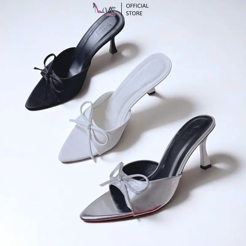 LOVIIECORNER - 2025 - GIÀY CAO GÓT NỮ MŨI NHỌN HỞ - DÉP MULE CAO GÓT NỮ MŨI NHỌN - GUỐC NỮ MŨI NHỌN PHỐI NƠ HIỆN ĐẠI 7 PHÂN - D250301 6