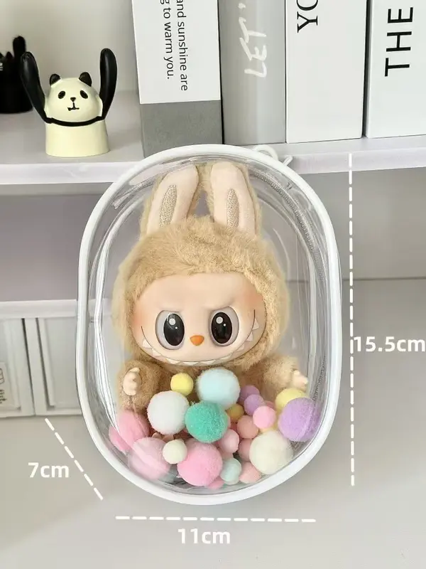 Tas penyimpanan boneka transparan Tas pelindung boneka transparan termasuk gantungan kunci dan pom pom 7