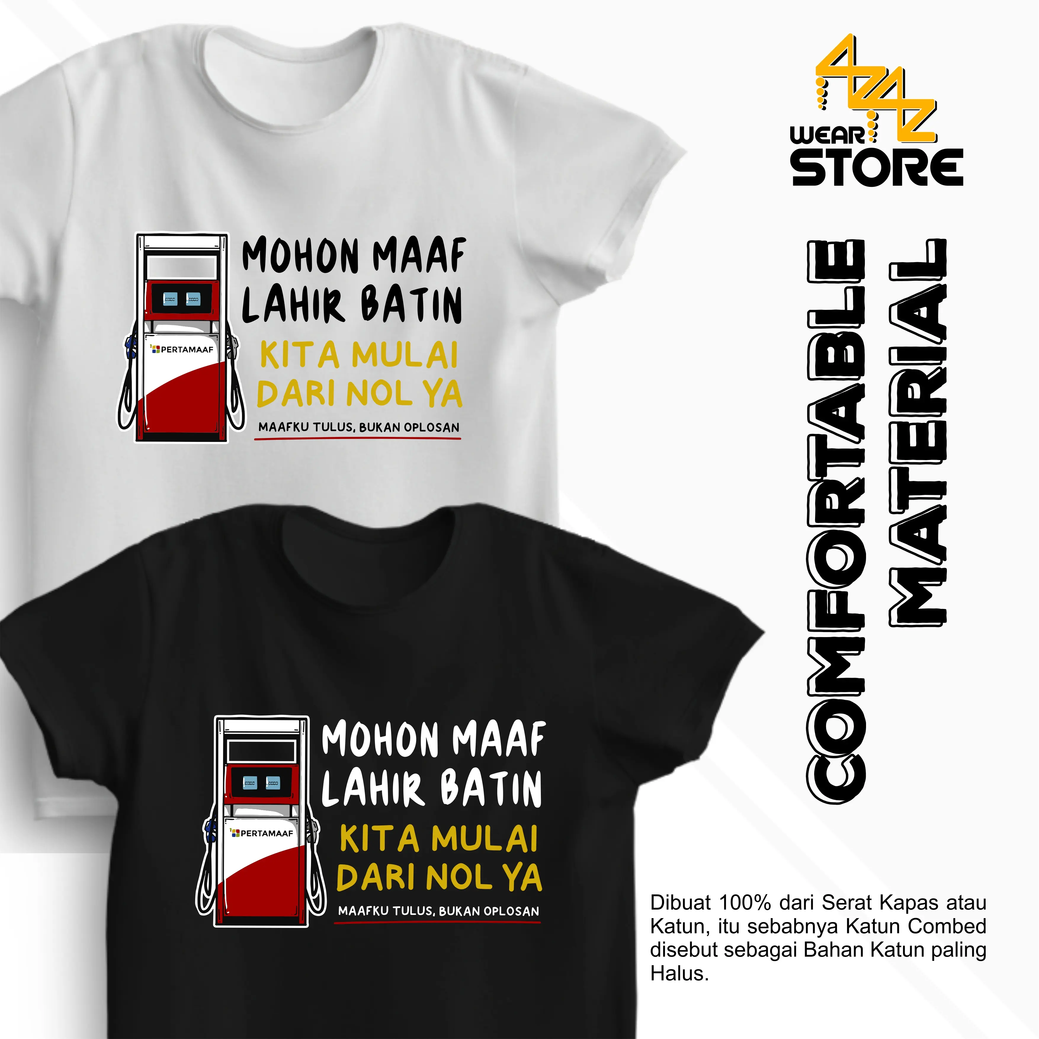 Baju Kaos Distro Unisex Pria Wanita Viral Lebaran Pertamaaf Pertamina Mohon Maaf Lahir Batin Katun Hitam Putih Combed Keren