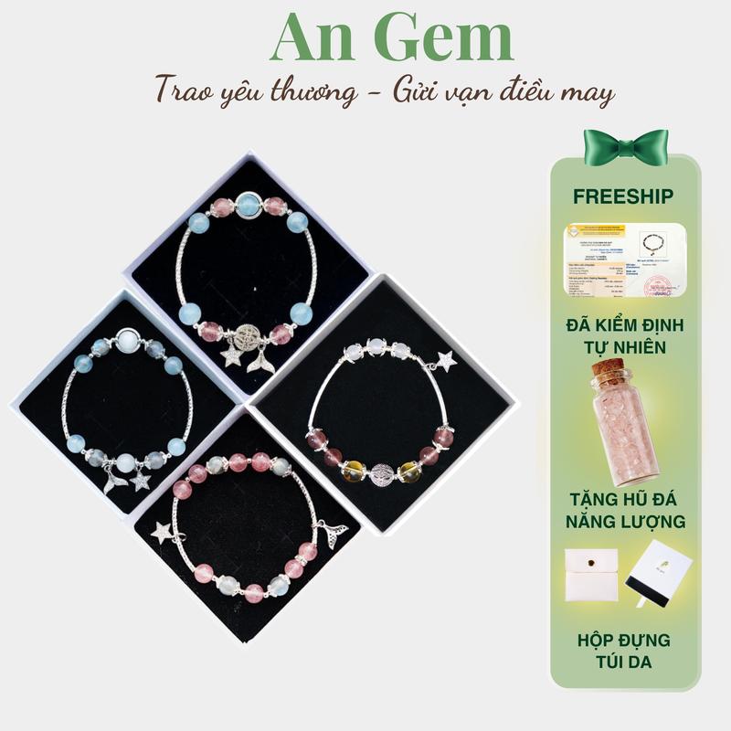 Vòng tay đá Angem mix 2 loại đá tự nhiên full charm may mắn phụ kiện đeo tay nữ quà tặng sinh nhật giáng sinh Noel Tết Valentine Bracelet [TẶNG HŨ ĐÁ NĂNG LƯỢNG]