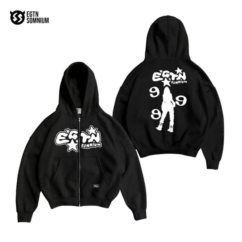 Hoodie Jaket Boxy Zipper Pocket Black Aura EGTN SOMNIUM Star Original / Jaket Boxy Double Zipper Full Tag & Label Pria&Wanita terbaru 1