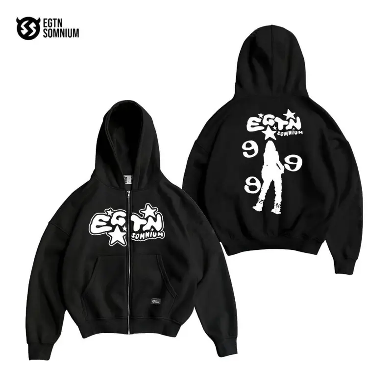 Hoodie Jaket Boxy Zipper Pocket Black Aura EGTN SOMNIUM Star Original / Jaket Boxy Double Zipper Full Tag & Label Pria&Wanita terbaru 1