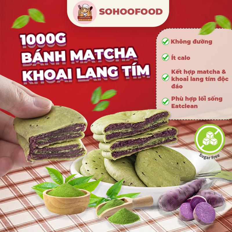   1KG  Bánh Matcha Khoai Lang Tím Sohoofood bánh Healthy không đường phù hợp ăn sáng Snack Nhẹ Nhàng hợp lối sống Eatclean món ăn lành mạnh tốt sức khoẻ 