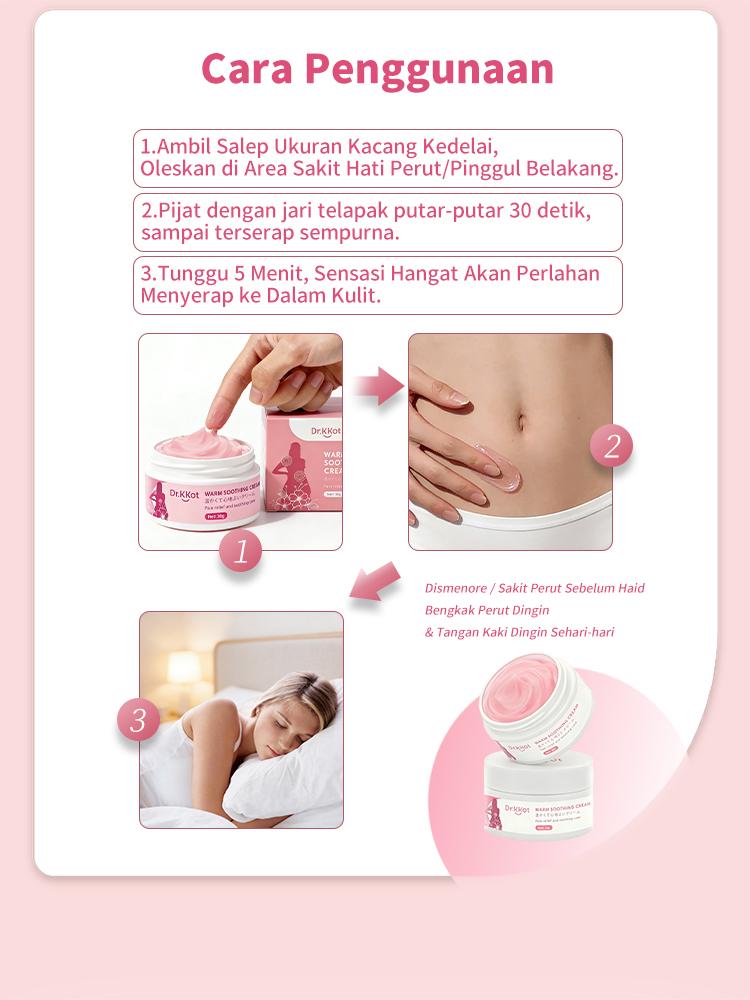 [BPOM COD] Dr.KKot Warm Soothing Cream 30g Pereda Nyeri Haid Membantu Melancarkan Haid Tidak Teratur , Nyeri Menstruasi ,Herbal Alami solusi cepat mengecilkan perut buncit , keputihan , kram perut , melancarkan haid tidak teratur nyaman dan hangat