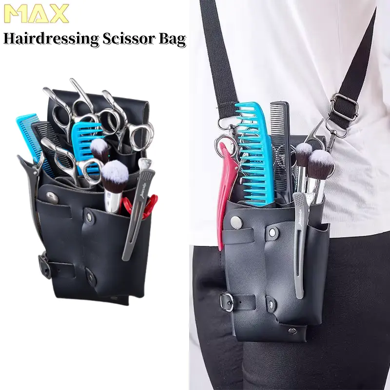 Túi kéo, màu đen, cho các sản phẩm tóc Salon, bộ dụng cụ bằng da, túi đeo vai, túi thắt lưng của nhà tạo mẫu, túi kéo